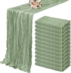 Sage Green Cheesecloth Table Runner 10Ft Rustic Gauze Boho Table Runner For Wedding Bridal Party