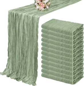 Sage Green Cheesecloth Table Runner 10Ft Rustic Gauze Table Runner 120 Inches Boho Tablecloth for Wedding Bridal