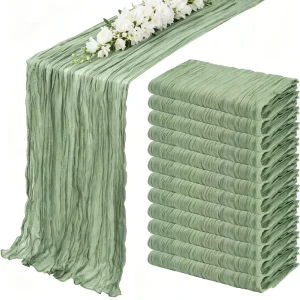 Sage Green Cheesecloth Table Runner 10ft Rustic Gauze Table Runners 120 Inches Boho Tablecloth for Wedding