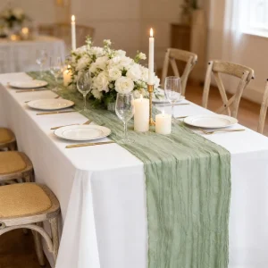 Sage Green Cheesecloth Table Runner Gauze Fabric Rustic Sheer for Wedding Event Birthday Party Table Decoration