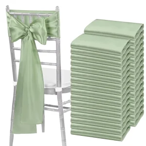Sage Green Satin Chair Sashes Bows Universal Chair Cover for Wedding Reception Restaurant Event Decoration Banquet Party Hotel