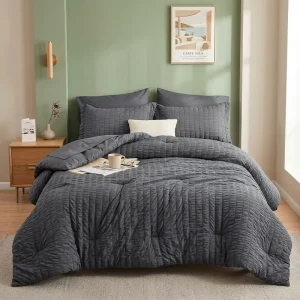 Sage Seersucker Bed In A Bag Bedding Set 7 Pieces OEM Soft Comforter Set for Hotel Apartment