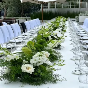 Sage White Orchid Table Runner Floral Garden Brunch Wedding Banquet Faux Greenery Centrepiece Decor