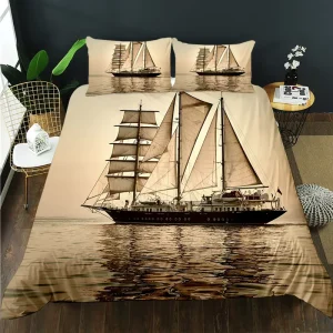 Sailing Boat Print Design Customizable 100% Polyester 500TC All Season Duvet Cover Set Bedding Set