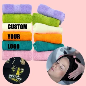 Salon Towel Custom Embroidery Logo Black White Cotton Reusable Soft Absorbent Soft Face Hair Drying Towels Hand Spa Towels