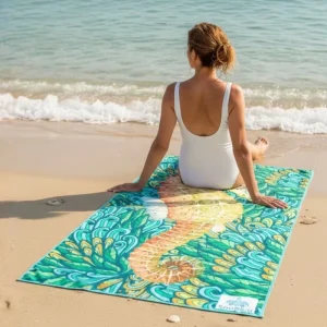 Sand Free Custom Logo Recycled Microfiber Waffle Beach Towel Double Sided Printed Eco Friendly Quick Dry Travel