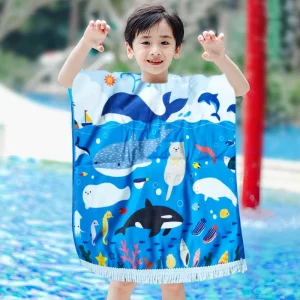 Sand Free Kids Hooded Poncho Microfiber Beach Towel Soft Baby Hood Towel for Swimming