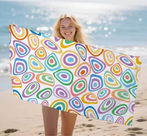Sand Free Quick Dry Microfiber Beach Towel with Cartoon Pattern Rectangle Shape Modern Style for Adults Travel