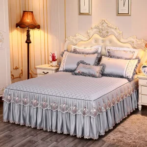 Sandwiched Quilted Thread Bed Skirt Solid Color Bed Skirt Simple and Fashionable Bedding for Bedrooms Living Rooms