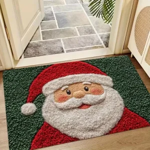 Santa Claus Welcome Door Mat Washable Indoor and Outdoor Entrance Mat Kitchen Carpet Suitable for Bathroom Kitchen