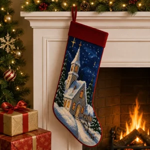 Santa Sleigh Needlepoint Christmas Stocking Flying Reindeer for Premium Needlework Festive Winter Xmas Celebration Holiday Gift