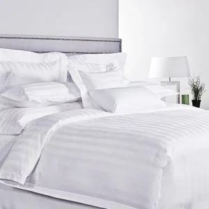 Sateen Woven Yarn Dyed Simple 100% Cotton Duvet Cover Set 300tc All Season 4 Piece Breathable Durable Home Hotel Use Bedding