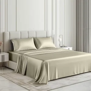 Satin 4pcs Fitted and Flat Sheets Bedding Sets with Pillowcase