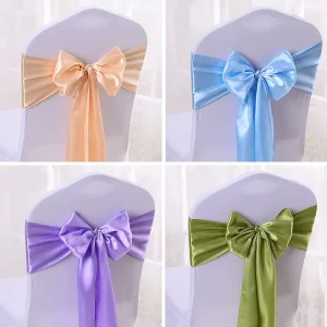 Satin Chair Bow Sashes Wedding Chair Ribbon Silk Chair Knot Ties for Reception Restaurant Event Banquet Party Hotel Decorations