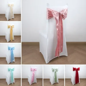 Satin Chair Sashes Silk Bow Chair Back Ribbon Ties Wedding Chair Decorative Bows for Banquet & Event Decoration