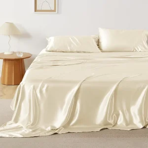 Satin Luxurious Silky 4 Piece Fitted Sheet Set Ultra Soft 400TC Breathable Cool Wrinkle Resistant 15 inch Deep Mattress