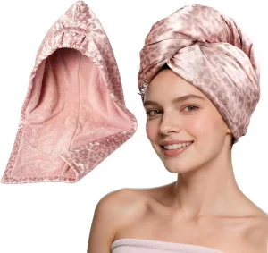 Satin Microfiber Hair Towel Wrap for Women Fast Drying Ultra Absorbent Head Turban with Elastic for All Hair Types