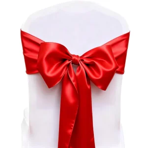 Satin Red Chair Bows Sashes Weddings Events Elegant Washable Plain Dyed Ribbons Ceremony Party Banquet Restaurant Event