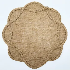 Scalloped Braided Edge Jute Placemats Woven Burlap Dining Table Mats Non Slip Heat Resistant Washable for Rustic Farmhouse Decor