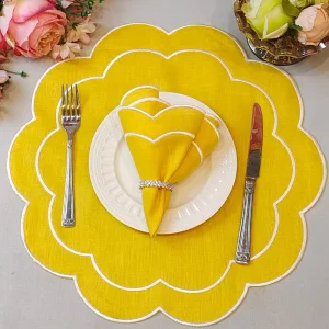 Scalloped Edge Embroidered Lace Placemats Cotton Linen Place Mats Romantic Dinner Setting Lace Napkin Placemat