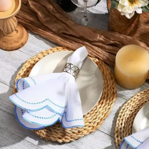 Scalloped Edge Embroidered Linen Placemats Custom Logo Wedding Decorative Dining Table Napkin Eco Friendly Non Toxic Washable