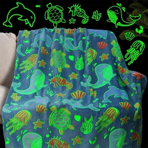 Sea Style Custom Print Kids Bed Sofa Luminous Glow in the Dark Flannel Fleece Throw Blankets