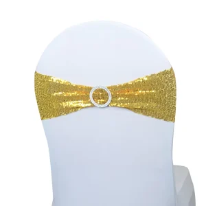 Seamless Sequin Round buckle Chair Cover Chair back Bow Decoration Elastic Chair Sash for Wedding Hotel Banquet