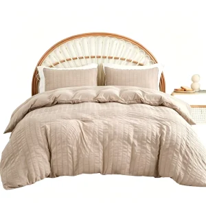 Seersucker Durable Solid Color Bubble Gauze Fabric 100% Polyester Bedroom Bedding 3 Piece Set Duvet Cover Set All Season Home