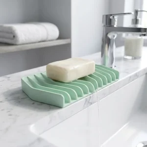 Self Draining Sloped Silicone Soap Mat Non Slip Soap Holder Quick Dry Anti Mush with Waterproof Grid for Bath Shower & Kitchen