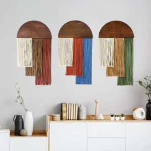 Semi-circle Cotton Tassel Tapestry Three-color Ladder-shaped Tassel Wall Hanging Nordic Ethnic Style Hotel Use