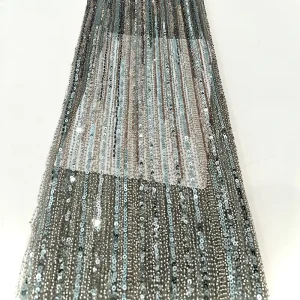 Sequin Embroidery Elaborate Striped Multi Color Beadembroidery Handmade Beaded Mesh Fabric High End Wedding Dress Fabric
