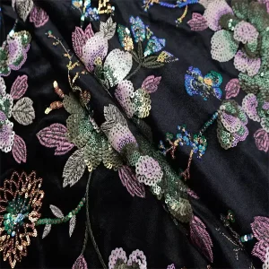 Sequin Fabric Velvet Lace Stretch Embroidered Gold Silver Floral Holographic Wedding Knitted Plain 100% Polyester