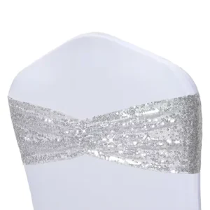 Sequin Stretch Elastic Chair Sashes Glitter 72” Customized Color Wedding Party Chair Decor