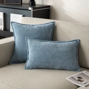 Set 2 Solid Square Velvet Chenille Throw Pillow Covers with Decorative Edging Soft Customizable for Sofa Bedroom