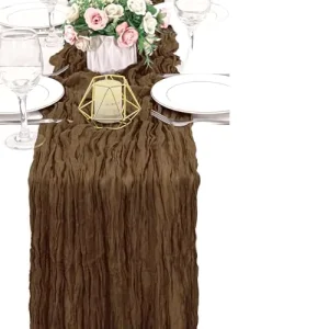 Set 3 Woven Cheesecloth Table Runners Brown 3m Long Sheer Gauze Solid Pattern Boho Rustic Style Customizable Bridal Baby Shower