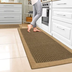 Set of 2 Non Skid Linen Kitchen Runner Rugs Machine Made Absorbent Kitchen Floor Mats Washable for Kitchen Use