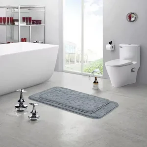 Set of 3 Modern Woven Cobblestone Textured Memory Foam Bath Mats Machine Washable & Dryable Portable for Home & Hotel Use