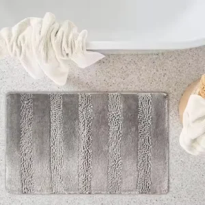 Set of Chenille Non Slip Bath Mat with Non Slip Backing for Bathroom