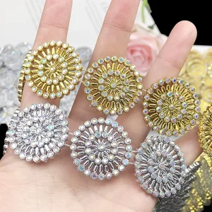 Sew on Garment Accessories Silver Gold 3cm Diameter Round Acrylic Rhinestone Trimming for DIY Craft Clothing Decoration