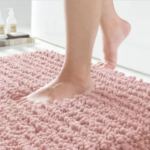 Shaggy Machine Washable Tufted Non Slip Chenille Noodle Bath Mats Water Absorbent for Home & Hotel Use