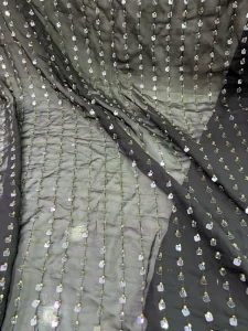 Sheer Mesh Glitter Fabric with Beads for High end Dresses and Wedding Gowns