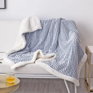 Sherpa Blanket Throw Blanket Soft Warm Fleece Blanket Thick Blanket with Grid Pattern for Couch Sofa Bed Chair Home Decor