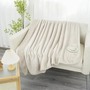 Sherpa Fleece Knitted Throw Blanket Cream Beige Plush Soft Fuzzy Cozy Reversible Christmas Custom Print Winter Throw for Women