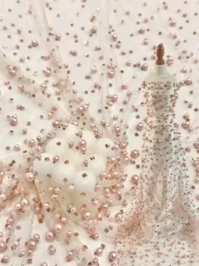 Shiny Colorful Rhinestone African Lace Embroidery Fabric French Craft Wedding Dress Evening Dress Materials