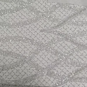 Shiny Diamond Grid Sequin Lace Fabric Beaded Embroidery Mesh Tulle Lace for Glamorous Party Dresses Bridal Gowns