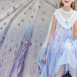 Shiny Sequined Powder Mesh Glitter Printed Soft Tulle Fabric for Princess Dress Birthday Girl Dress