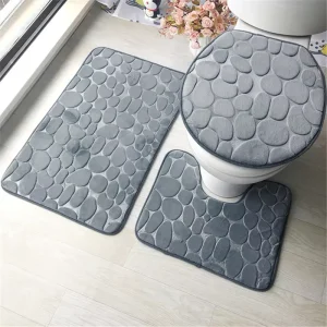 Shower Bath Mats Set Anti Non Slip for Bathroom Memory Foam Bathroom 3 Piece Bath Mat Rug Water Absorption Toilet Rug