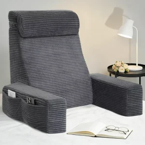 Shredded Memory Foam Couch Back Pillow for Bed Sitting up Reading Pillow with Armrests and Big Pockets Soft Back Support Chair
