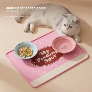 Silicone Pet Feeding Mat Non Slip Waterproof Foldable Anti Tip Stain Resistant Polka Dot Dog Cat Bowl Placemat for Food Kitten