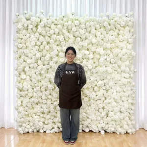 Silk Floral Supplies Artificial White 3D 5D 8ft X 8ft Rose Floral Backdrop Silk Roll Flower Wall Panel Backdrop Decor